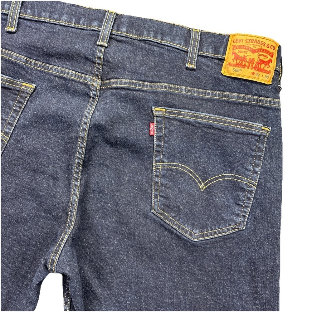 Levis 569 Jeans Mens 42x30 Blue Denim Stretch Loose Cowboy Biker Workwear